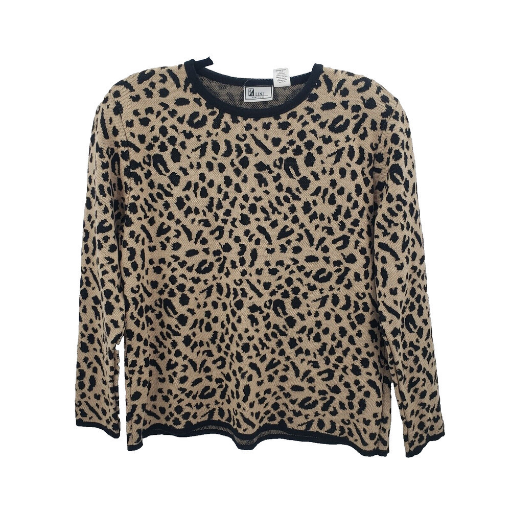 Vintage LARGE Leopard Print Pullover Sweater Womens Wool Blend DB Line Boxy